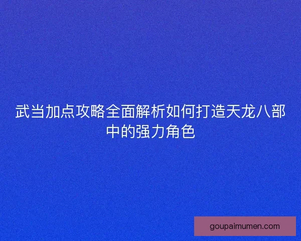 武当加点攻略全面解析如何打造天龙八部中的强力角色